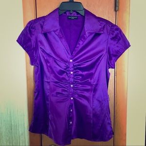 Purple Satin Button Down Blouse